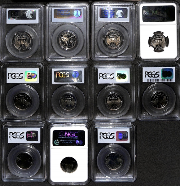 Lot of (6) Graded Dollar Coins from 2000-2008, (4) Graded Half Dollars from 1976-1978, & (11) Quarters from 1974-2001 w. 1974-S PCGS PR69 DCAM