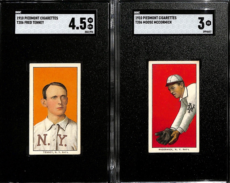 (4) 1909-10 T206 New York Giants Tobacco Cards - Fred Tenney (SGC 4.5), Moose McCormick (SGC 3), Bill O'Hara (New York, SGC 3), Fred Merkle (Portrait, SGC 3) 