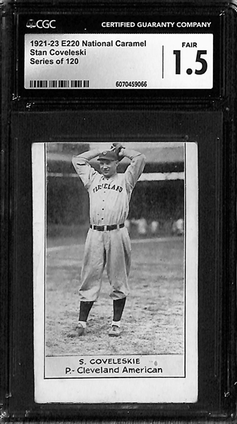 (5) 1921-23 E220 National Caramel Graded Cards w. Coveleski (CGC 1.5), Sherrod Smith (CGC 1.5), Pete Kilduff (CGC 3), Bill Doak (CGC 1.5), Bill Cunningham (CGC 1.5)