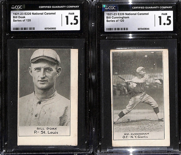 (5) 1921-23 E220 National Caramel Graded Cards w. Coveleski (CGC 1.5), Sherrod Smith (CGC 1.5), Pete Kilduff (CGC 3), Bill Doak (CGC 1.5), Bill Cunningham (CGC 1.5)