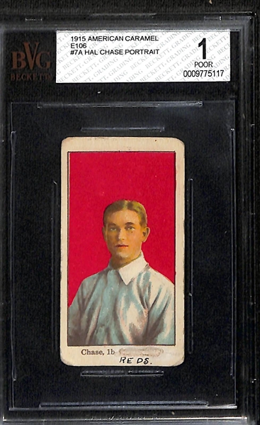 Lot of (2) Rare 1915 American Caramel E106 Cards - Hal Chase (BVG 1 w. Writing) & Danny Murphy (PSA 2)
