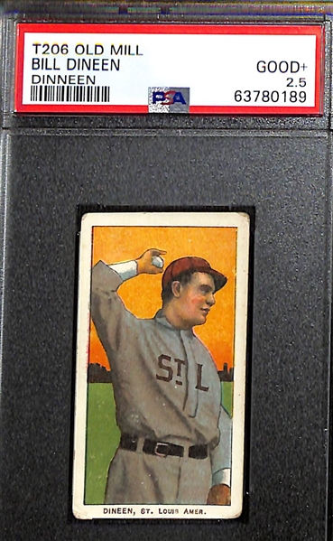 (4) 1909-11 T206 Old Mill Cigarettes Graded Cards - Revelle (Southern League, BVG 1), Congalton (Columbus, GAI 2), Dineen (PSA 2.5), Egan (SGC 2)