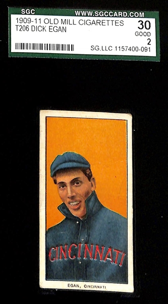 (4) 1909-11 T206 Old Mill Cigarettes Graded Cards - Revelle (Southern League, BVG 1), Congalton (Columbus, GAI 2), Dineen (PSA 2.5), Egan (SGC 2)
