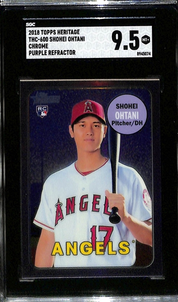 Lot of (3) SGC Graded Shohei Ohtani Cards w. 2018 Topps Heritage RC Chrome Purple Refactor SGC 9.5