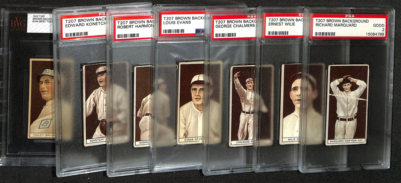 Lot of (6) PSA & (1) Beckett Graded 1912 T207 Baseball Cards with Richard Marquard PSA 2