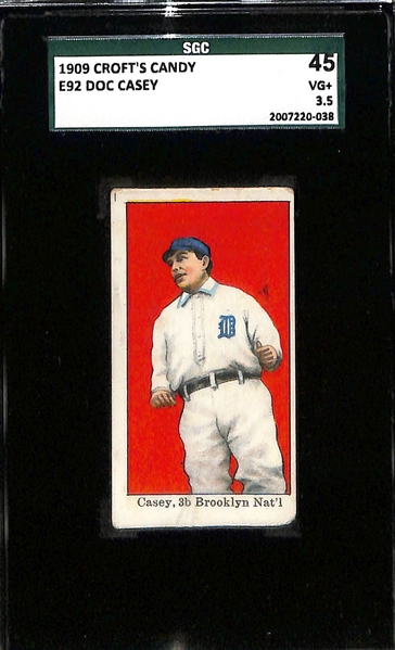 Lot of (3) SGC Graded 1909 Croft's Candy E92 Baseball Cards w. Chief Bender (White Cap) SGC 3