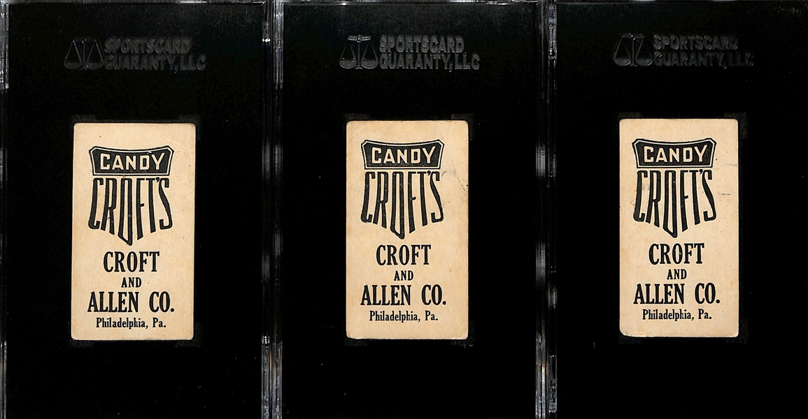 Lot of (3) SGC Graded 1909 Croft's Candy E92 Baseball Cards w. Chief Bender (White Cap) SGC 3