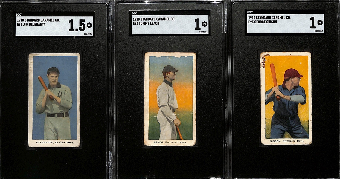(3) SGC Graded 1910 E95 Standard Caramel Co. Baseball Cards w. Jim Delehanty SGC 1.5