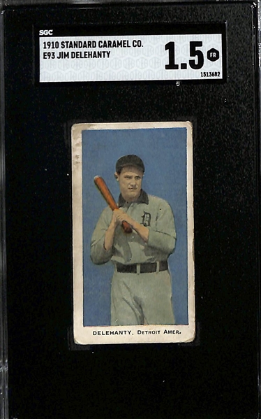 (3) SGC Graded 1910 E95 Standard Caramel Co. Baseball Cards w. Jim Delehanty SGC 1.5