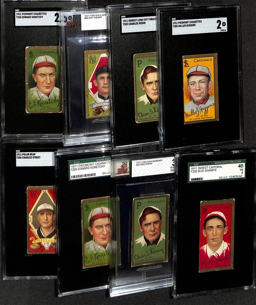 Lot of (8) Graded 1911 T205 Baseball Cards w. Miller Huggins Piedmont Cigarettes SGC 2