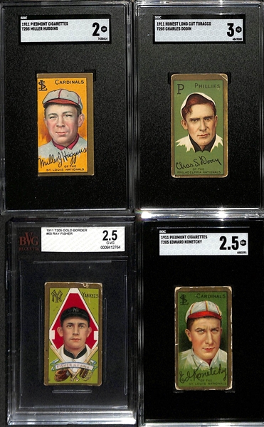 Lot of (8) Graded 1911 T205 Baseball Cards w. Miller Huggins Piedmont Cigarettes SGC 2