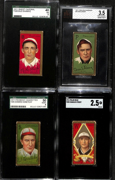 Lot of (8) Graded 1911 T205 Baseball Cards w. Miller Huggins Piedmont Cigarettes SGC 2