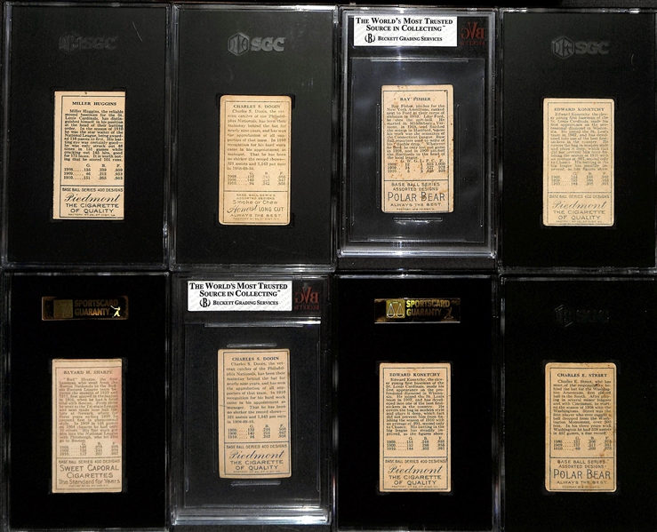 Lot of (8) Graded 1911 T205 Baseball Cards w. Miller Huggins Piedmont Cigarettes SGC 2