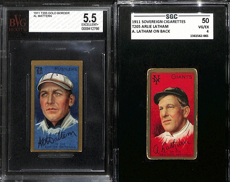 Lot of (4) Graded 1911 T205 Baseball Cards w. Al Mattern Piedmont Gold Border Beckett 5.5