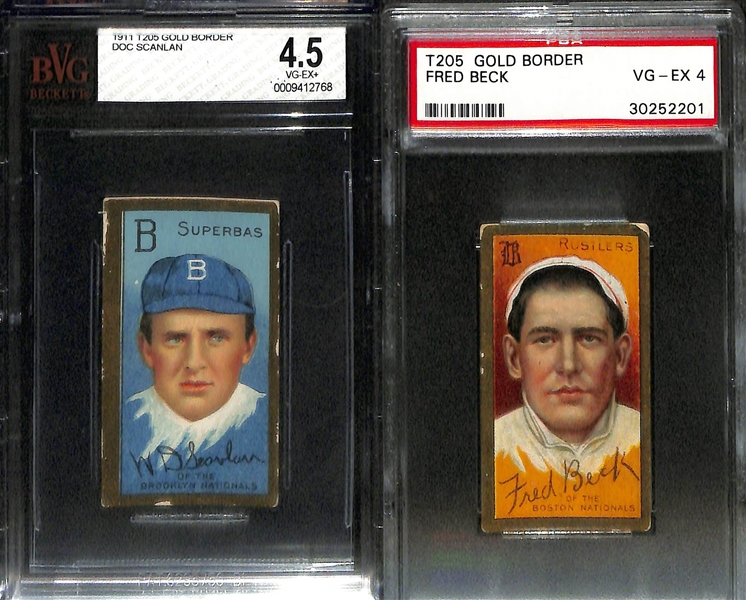 Lot of (4) Graded 1911 T205 Baseball Cards w. Al Mattern Piedmont Gold Border Beckett 5.5
