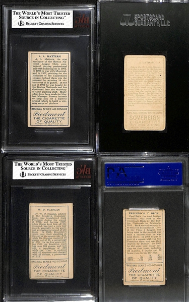 Lot of (4) Graded 1911 T205 Baseball Cards w. Al Mattern Piedmont Gold Border Beckett 5.5