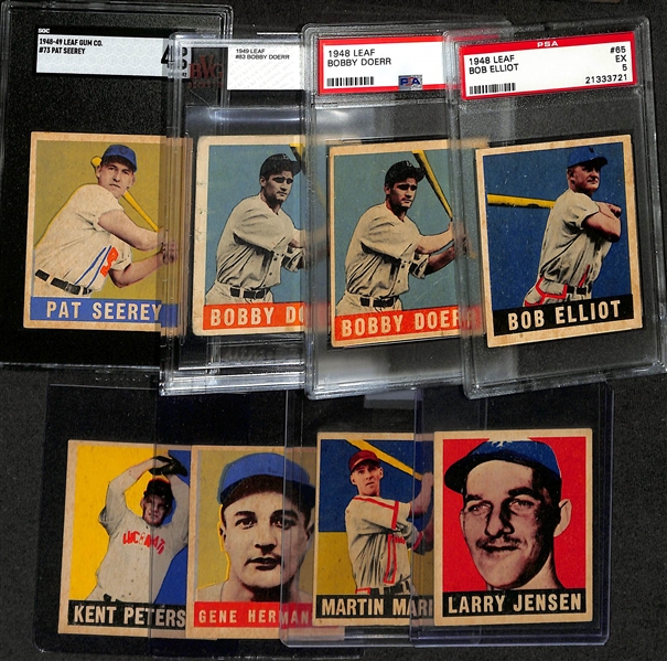 Lot of 4) Graded & (4) Raw 1948 Leaf Baseball Cards w. Bob Elliot PSA 5