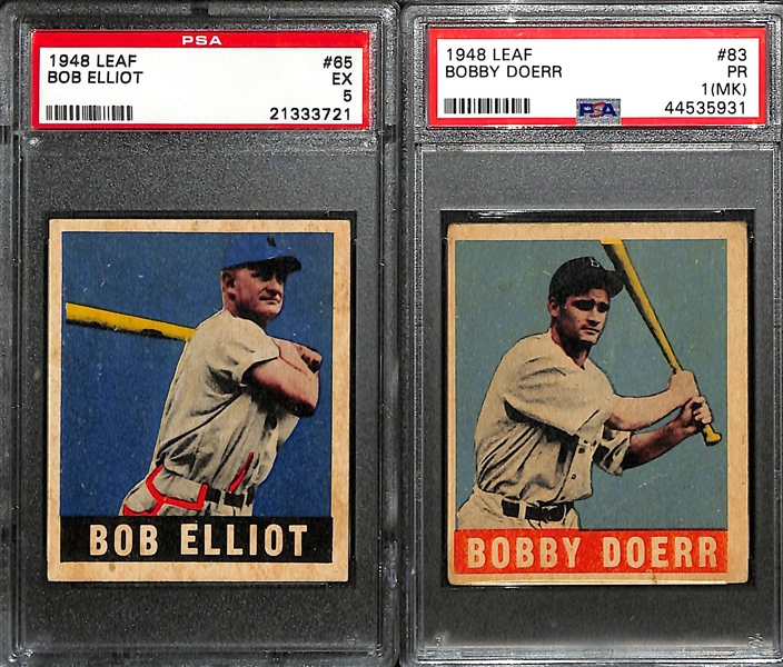 Lot of 4) Graded & (4) Raw 1948 Leaf Baseball Cards w. Bob Elliot PSA 5