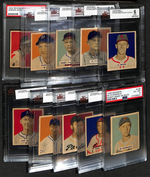 Lot of (10) Graded 1949 Bowman Baseball Cards w. Al Brazle Beckett 6 & Al Evans Beckett 6.5
