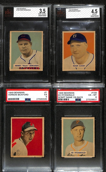 Lot of (10) Graded 1949 Bowman Baseball Cards w. Al Brazle Beckett 6 & Al Evans Beckett 6.5