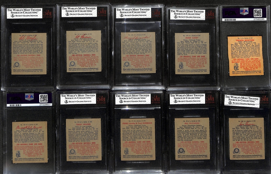 Lot of (10) Graded 1949 Bowman Baseball Cards w. Al Brazle Beckett 6 & Al Evans Beckett 6.5