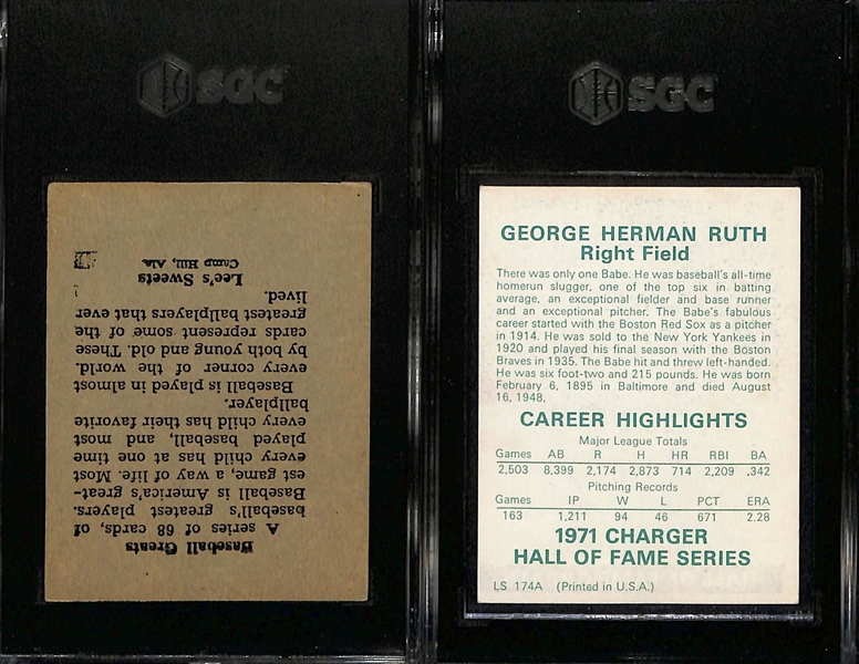 1976 Lee's Sweets Babe Ruth SGC 3 & 1971 Charger Hall of Fame Babe Ruth SGC 4
