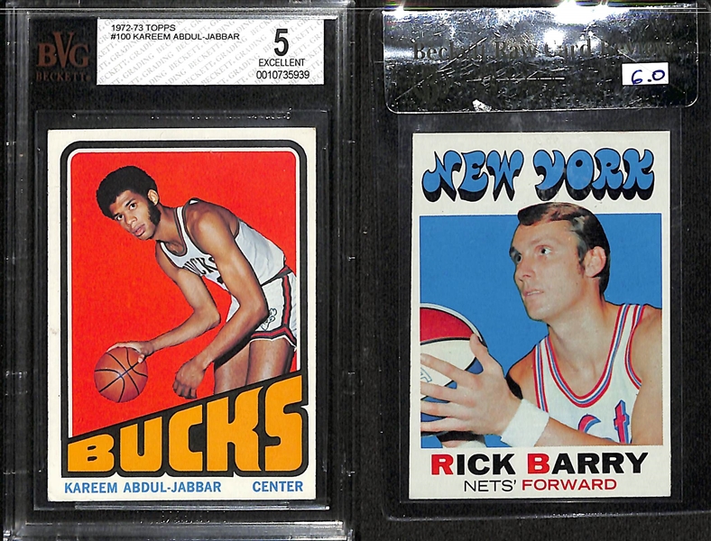 Lot of (6) Graded and (1) Beckett Raw Graded Basketball Cards w. 1972-73 Abdul-Jabbar BVG 5