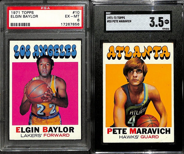 Lot of (6) Graded and (1) Beckett Raw Graded Basketball Cards w. 1972-73 Abdul-Jabbar BVG 5