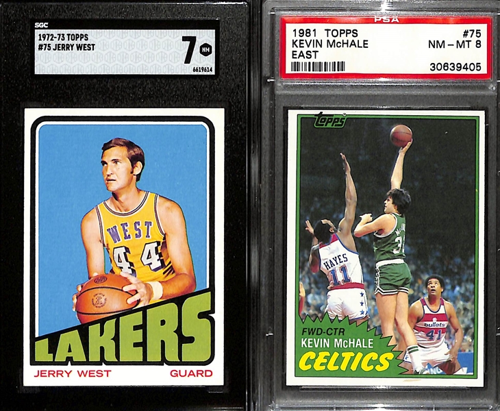 Lot of (6) Graded and (1) Beckett Raw Graded Basketball Cards w. 1972-73 Abdul-Jabbar BVG 5