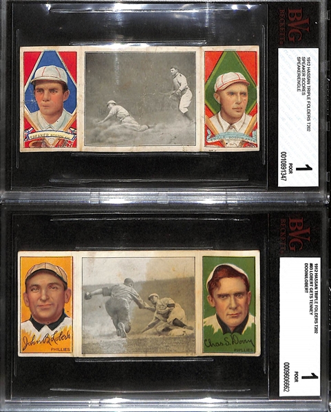Lot of (5) Beckett Graded 1912 Hanson Triple Folders T202 Cards w. Frank Baker Panel Authentic