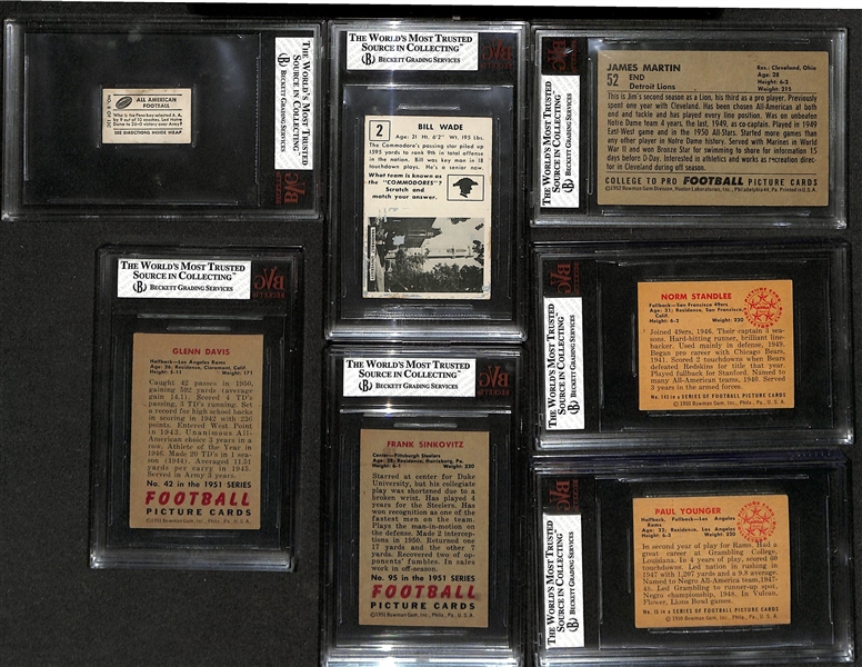 Lot of (7) Beckett Graded 1948-51 Bowman & Topps Football Cards w. 1948 Topps Johnny Lujack BVG 2.5