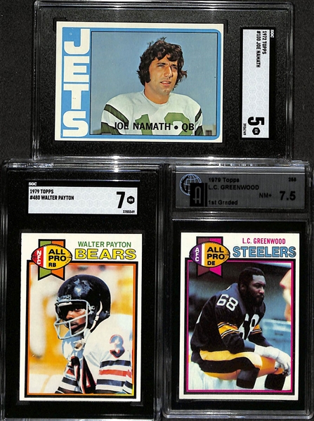 Lot of (6) Graded 1971-84 Football Cards w. 1976 Randy White Rookie (CGC 7.5), 1984 Dan Marino Rookie (BCCG 9), 1969 Csonka Rookie (BVG 5.5), 1972 Namath (SGC 5), 1979 Payton (SGC 7), +
