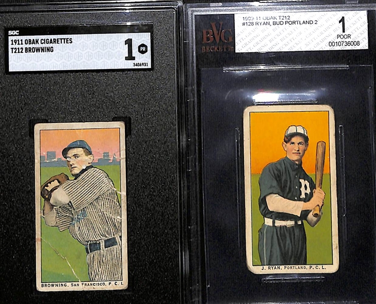 1909-11 Obak Cigarettes T212 Browning (San Francisco, SGC 1) & Ryan (Portland, BVG 1)