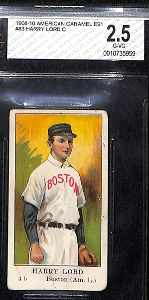 (4) 1908-1910 American/Philadelphia Caramel Cards - Vic Willis (HOF, E95, SGC Auth.), Harry Lord (E91, BVG 2.5), Clyde Engle (E90-1, PSA 1), Larry Doyle (E95, SGC 2)