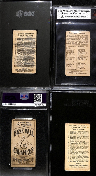 (4) 1908-1910 American/Philadelphia Caramel Cards - Vic Willis (HOF, E95, SGC Auth.), Harry Lord (E91, BVG 2.5), Clyde Engle (E90-1, PSA 1), Larry Doyle (E95, SGC 2)
