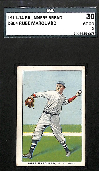 Rare 1911-14 Brunners Bread D304 Rube Marquard Graded (HOF) SGC 2