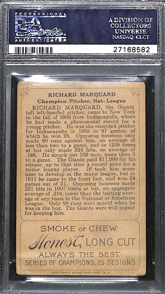 1912 T227 Series of Champions Rube Marquard (HOF) Graded PSA 2