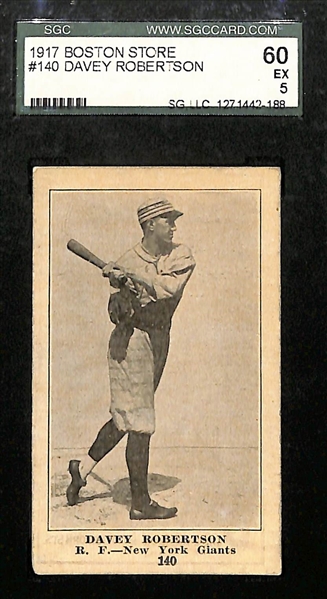 1916-17 Cards w. 1917 Boston Store Davey Robertson (NY Giants, SGC 5), 1916 M101-4 Sporting News Bill Fischer (Cubs, PSA 2), 1916 Famous & Barr Ray Caldwell (Yankees, SGC 2)