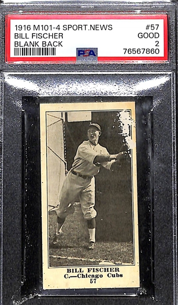 1916-17 Cards w. 1917 Boston Store Davey Robertson (NY Giants, SGC 5), 1916 M101-4 Sporting News Bill Fischer (Cubs, PSA 2), 1916 Famous & Barr Ray Caldwell (Yankees, SGC 2)