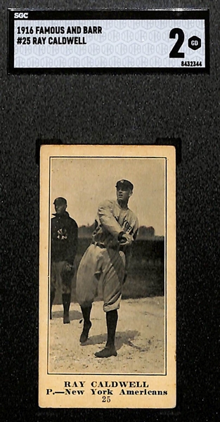 1916-17 Cards w. 1917 Boston Store Davey Robertson (NY Giants, SGC 5), 1916 M101-4 Sporting News Bill Fischer (Cubs, PSA 2), 1916 Famous & Barr Ray Caldwell (Yankees, SGC 2)