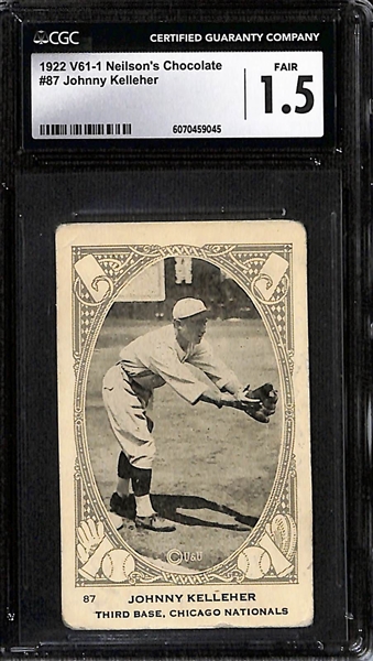 1921-22 Bread/Candy Cards w. 1921 Clark's Bread Walter Holke (Boston Braves, PSA 4MK), 1922 V61-1 Neilson's Chocolates Johnny Kelleher (Cub, CGC 1.5), 1921 E121 American Caramel Charles Hollocher...
