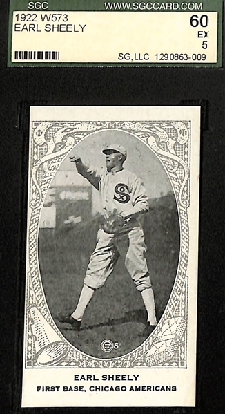 (4) c. 1920s Cards - 1922 W573 Earl Sheely (White Sox, SGC 5), 1921 W551 Dave Bancroft (HOF, SGC Authentic), 1919-21 Claude Hendrix (PSA 2.5), 1920 American Caramel William Haines (SGC 1)