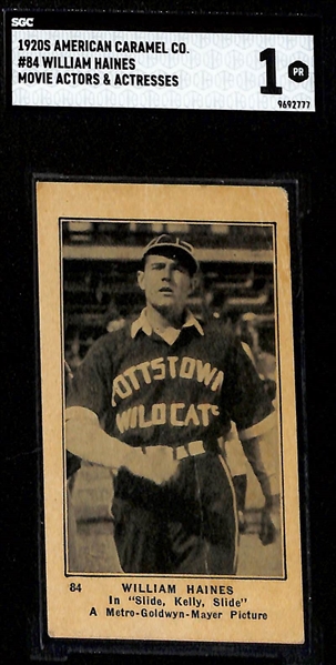 (4) c. 1920s Cards - 1922 W573 Earl Sheely (White Sox, SGC 5), 1921 W551 Dave Bancroft (HOF, SGC Authentic), 1919-21 Claude Hendrix (PSA 2.5), 1920 American Caramel William Haines (SGC 1)