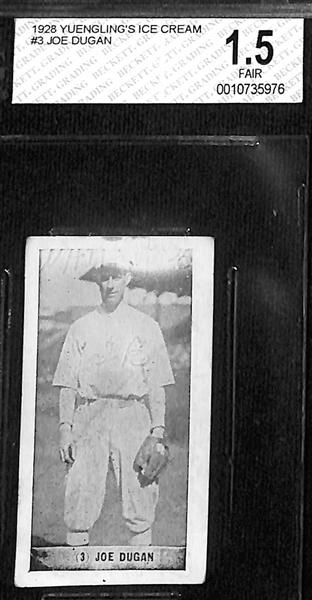 (4) Graded 1928 Yuengling's Ice Cream Cards - Dave Bancroft (HOF, BVG 1.5), Frankie Frisch (HOF, BVG 1), Joe Dugan (BVG 1.5), Carl Mays (BVG 1.5)