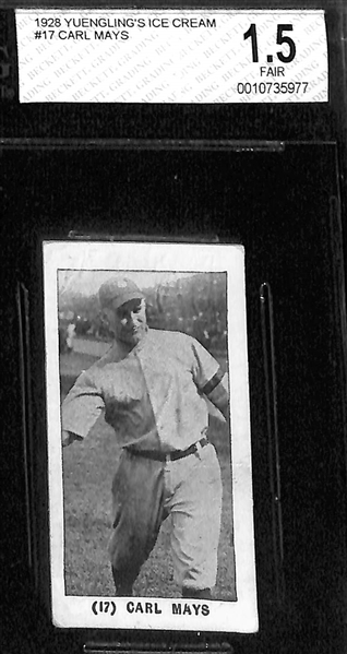(4) Graded 1928 Yuengling's Ice Cream Cards - Dave Bancroft (HOF, BVG 1.5), Frankie Frisch (HOF, BVG 1), Joe Dugan (BVG 1.5), Carl Mays (BVG 1.5)