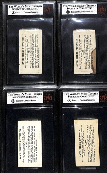 (4) Graded 1928 Yuengling's Ice Cream Cards - Dave Bancroft (HOF, BVG 1.5), Frankie Frisch (HOF, BVG 1), Joe Dugan (BVG 1.5), Carl Mays (BVG 1.5)