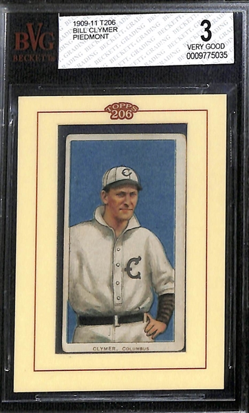 (4) Beckett Graded Topps 206 Framed 1909-11 T206 Cards - Clymer (BVG 3), Carrigan (BVG 3), Shaw (BVG 3), Doyle (RCR 2.0)