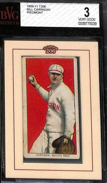 (4) Beckett Graded Topps 206 Framed 1909-11 T206 Cards - Clymer (BVG 3), Carrigan (BVG 3), Shaw (BVG 3), Doyle (RCR 2.0)