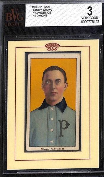 (4) Beckett Graded Topps 206 Framed 1909-11 T206 Cards - Clymer (BVG 3), Carrigan (BVG 3), Shaw (BVG 3), Doyle (RCR 2.0)