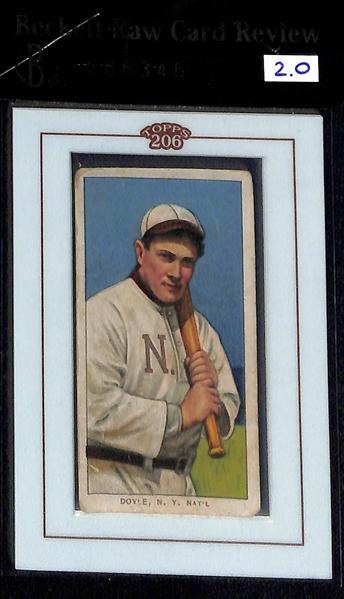 (4) Beckett Graded Topps 206 Framed 1909-11 T206 Cards - Clymer (BVG 3), Carrigan (BVG 3), Shaw (BVG 3), Doyle (RCR 2.0)